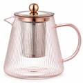 Teiera 1.20 L in vetro rosa con filtro in acciaio stile rigato