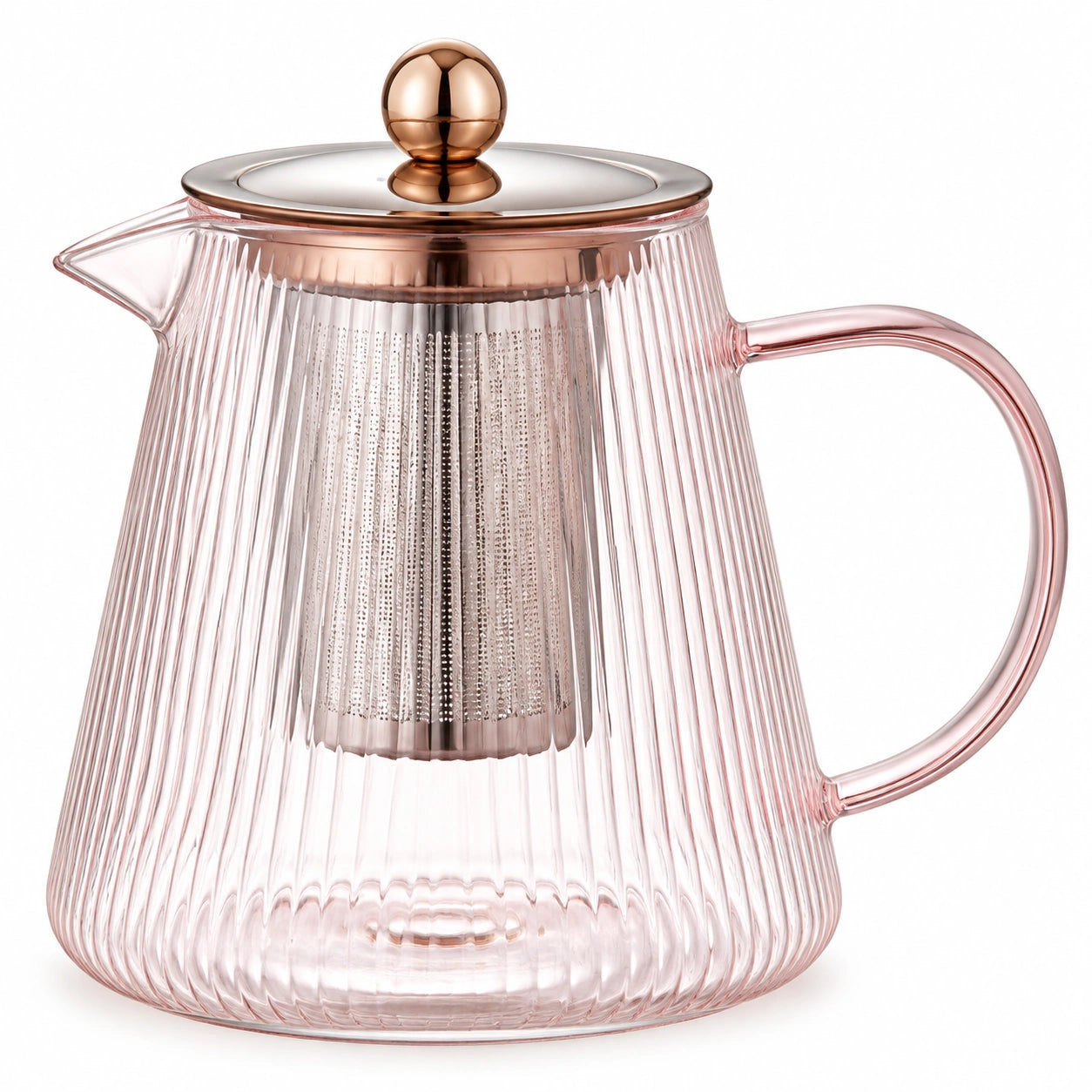 Teiera 1.20 L in vetro rosa con filtro in acciaio stile rigato
