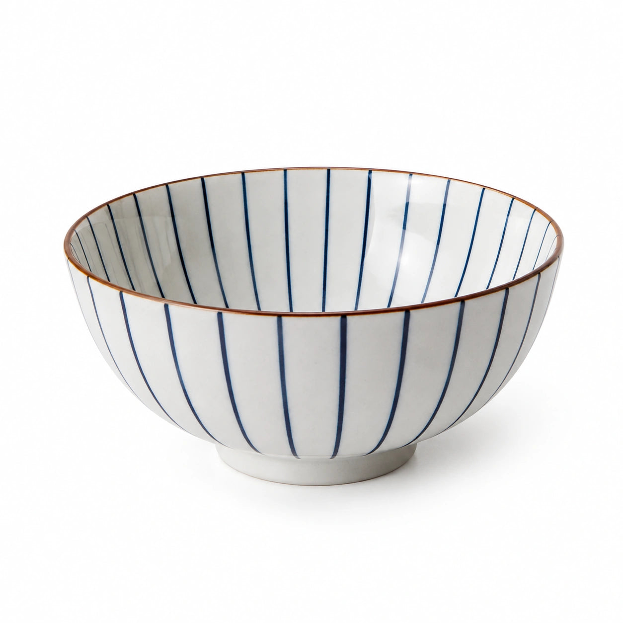 Ciotola 20 cm in ceramica bianca e blu a righe per servire