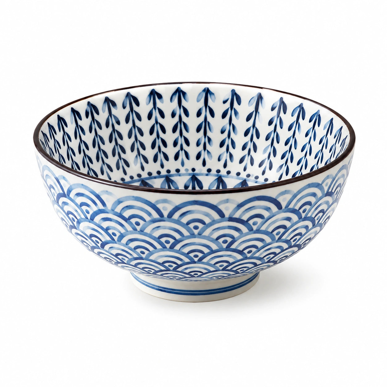 Ciotola in ceramica 20 cm bianca e blu con motivi geometrici per servire