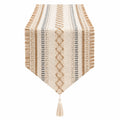 Runner da tavola 180 x 33 cm in tessuto beige e grigio con frange stile boho