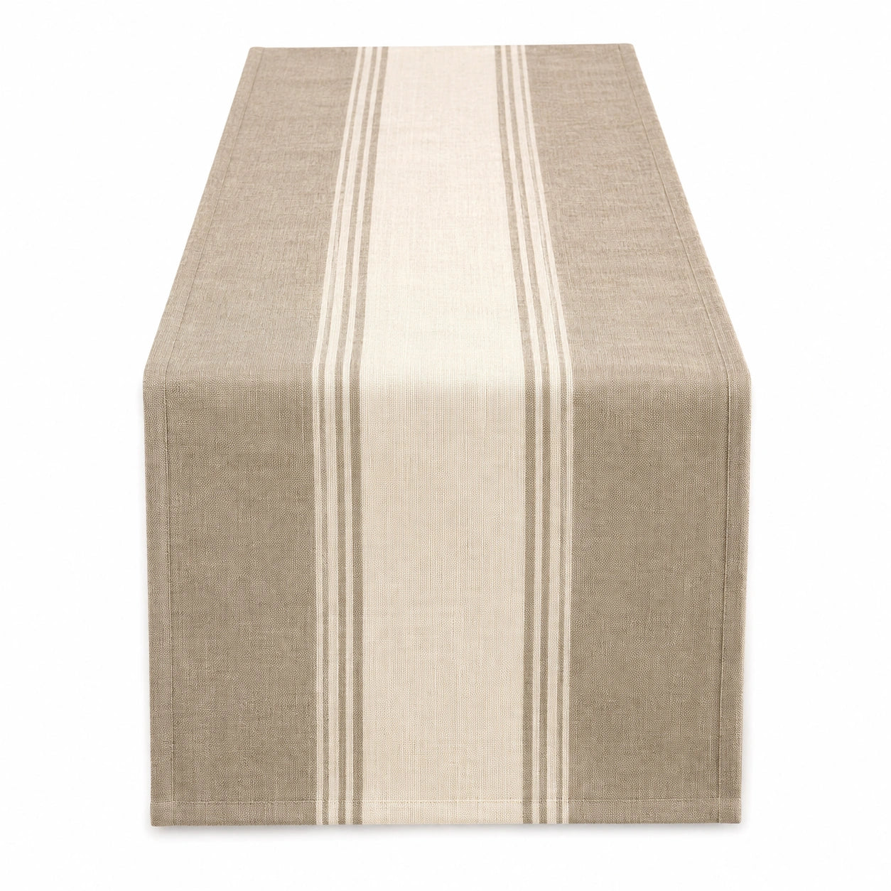 Runner da tavola 180 x 40 cm in tessuto beige e avorio a righe stile rustico
