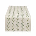 Runner da tavola 40 x 180 cm in tessuto beige e verde con motivo botanico - stile naturale