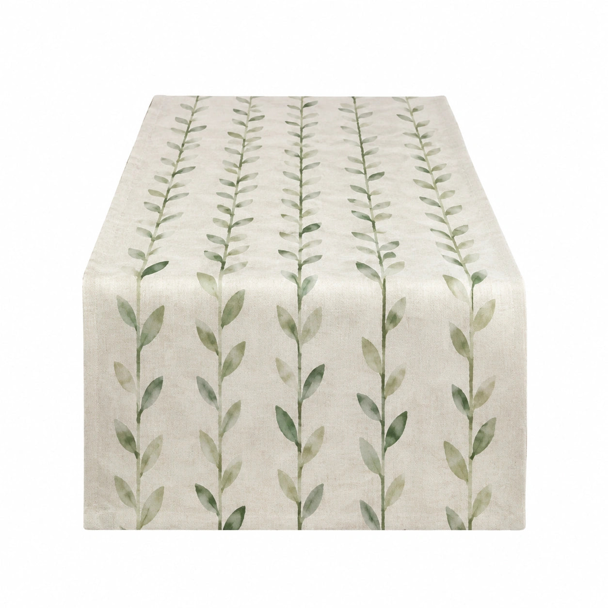 Runner da tavola 40 x 180 cm in tessuto beige e verde con motivo botanico - stile naturale