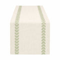 Runner da tavola 180 x 40 cm in tessuto effetto lino avorio e verde con motivo botanico