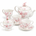 Servizio da tè in porcellana 24 cm bianco rosa floreale con finiture dorate