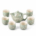 Servizio da tè 7 pezzi 700 ml con 6 tazze 180 ml in ceramica verde con fiori