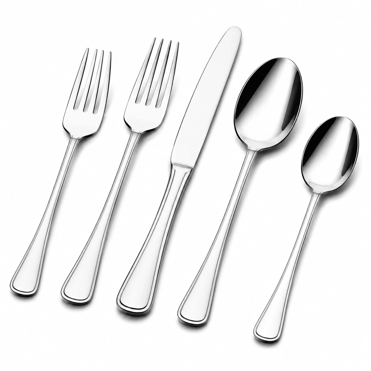 Set di posate 5 pezzi in acciaio inox argento lucido per tavola