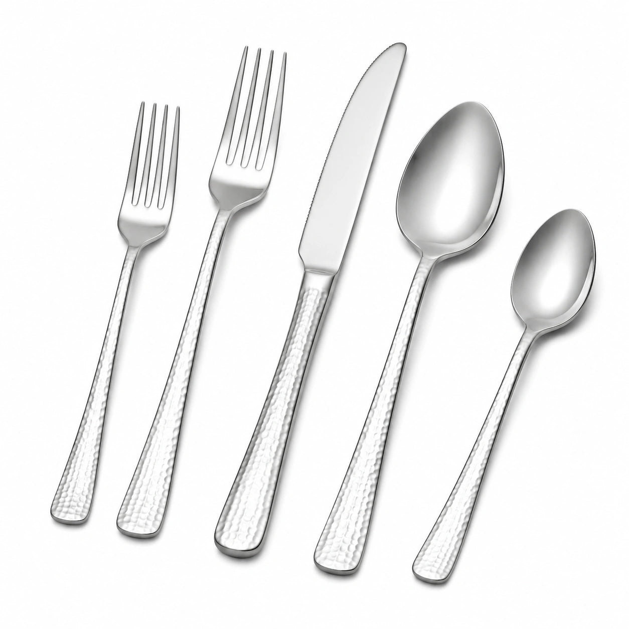 Set di posate 5 pezzi 14-23 cm in acciaio inossidabile argento con manici martellati