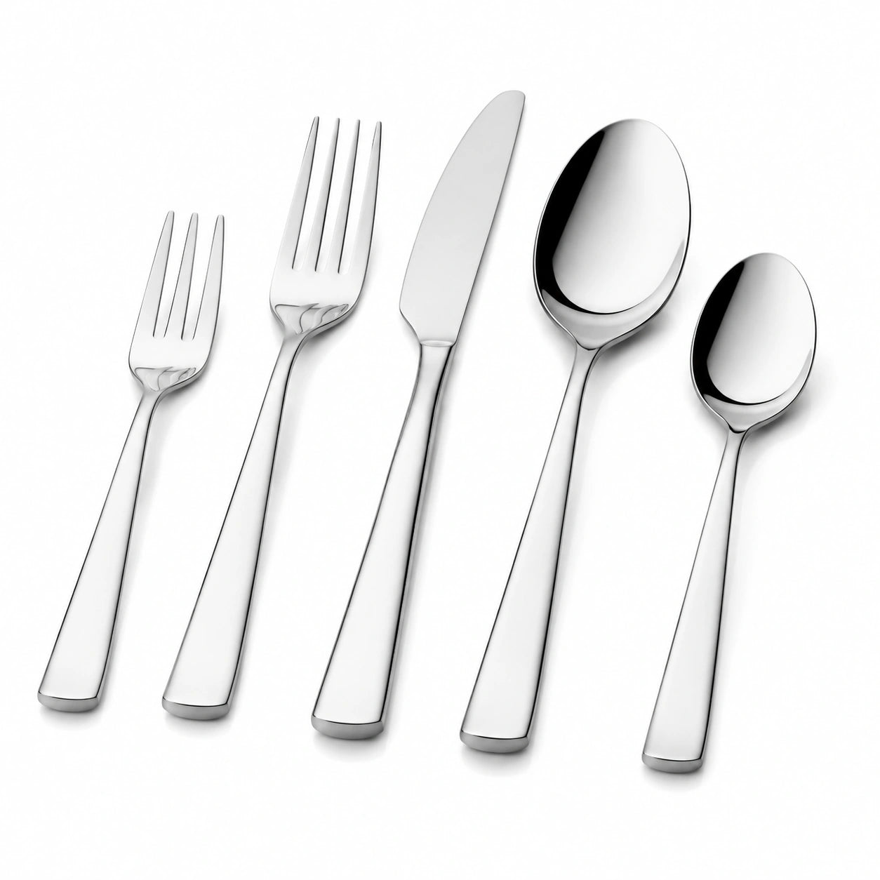 Set posate 5 pezzi in acciaio inox argento lucido - stile moderno per tavola