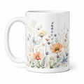 Tazza 330 ml in ceramica bianca con fiori acquerellati - stile floreale