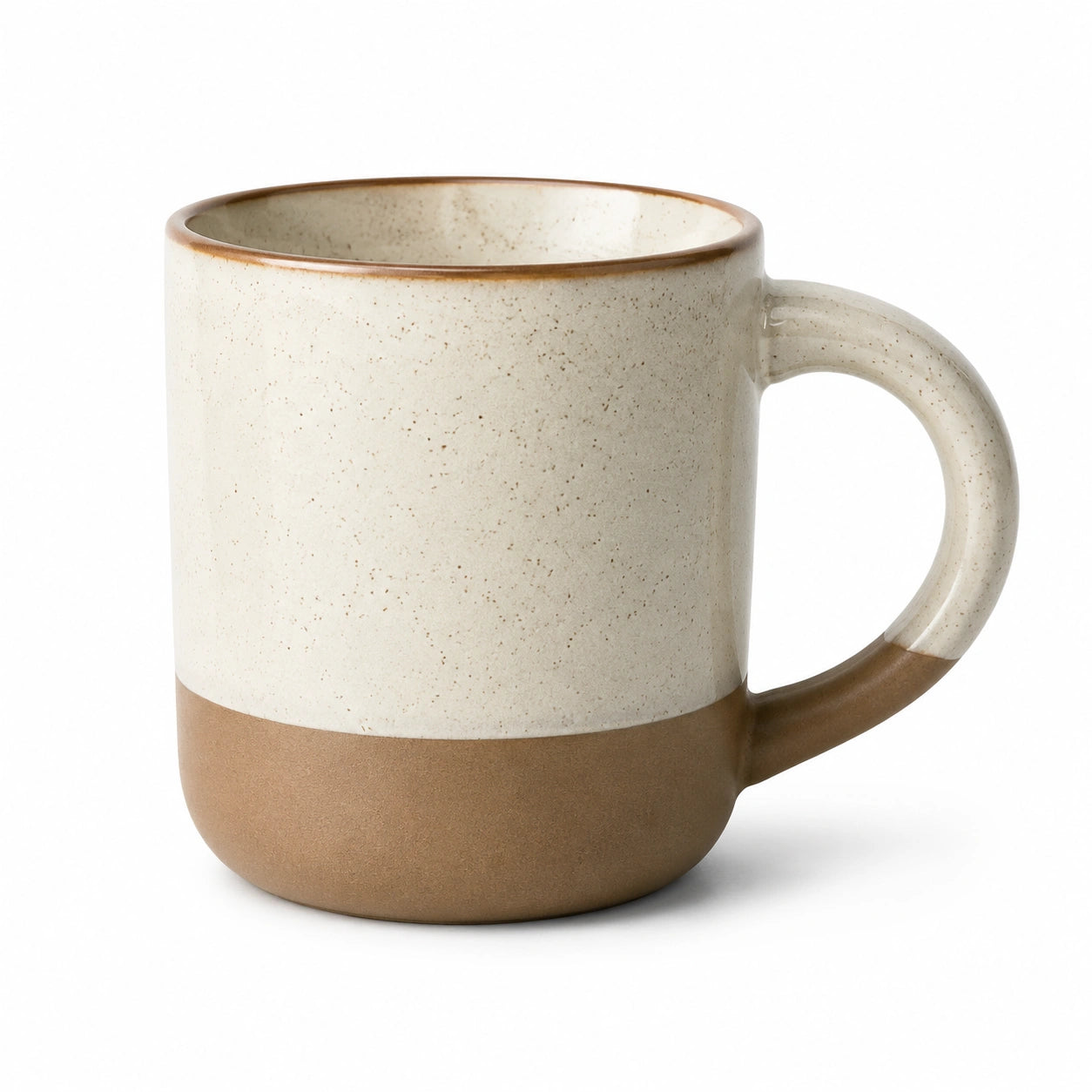 Tazza 350 ml in ceramica beige/marrone con manico stile rustico