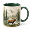 Tazza in ceramica 450 ml verde con manico - motivo alce e montagna
