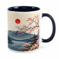 Tazza in ceramica 330 ml 8.2 x 9.5 cm blu crema con manico - paesaggio floreale