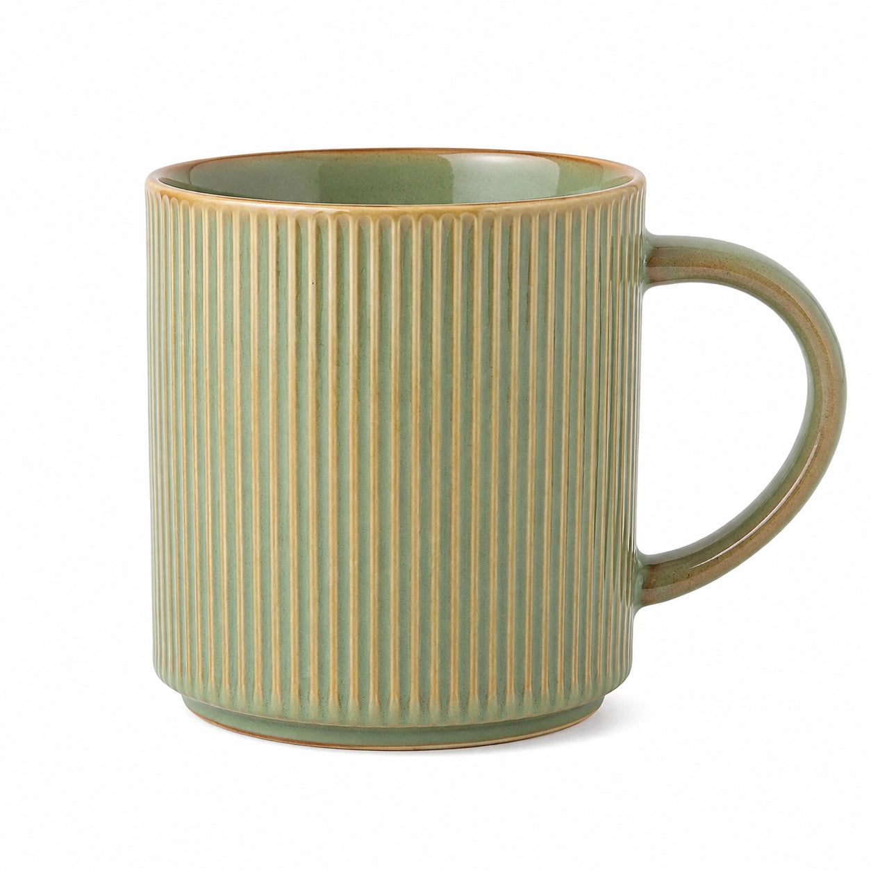 Tazza in ceramica 350 ml verde con rilievi verticali per bevande calde e fredde