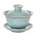 Tazza da tè Gaiwan 180 ml in ceramica celeste con coperchio e piattino