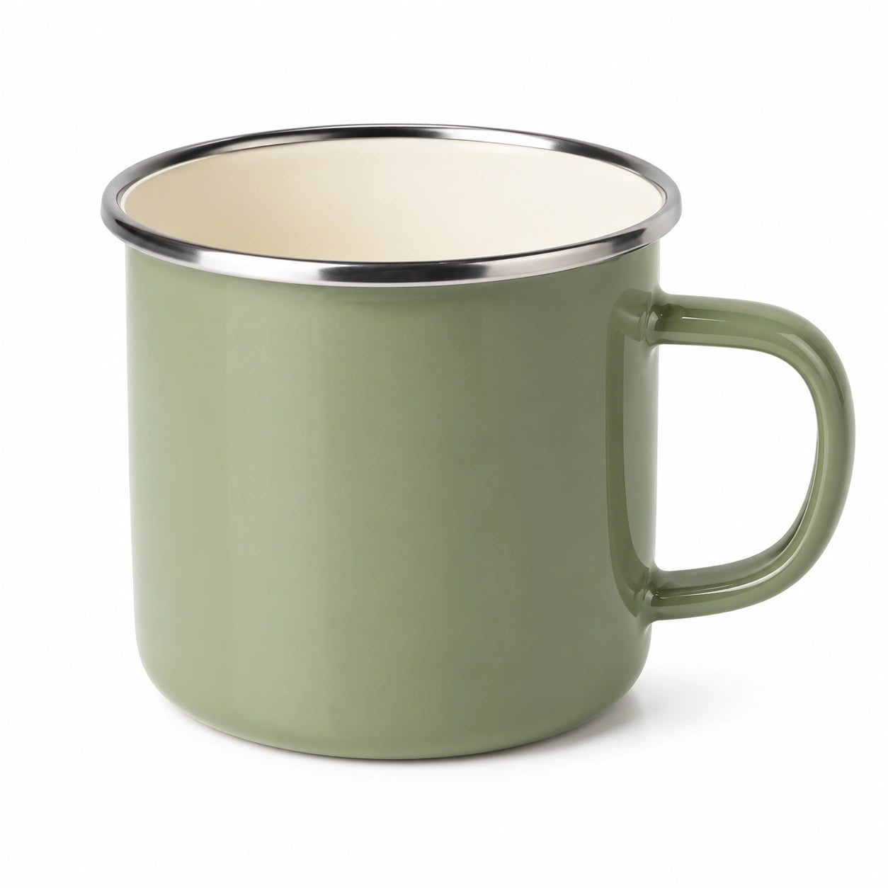 Tazza 500 ml in metallo smaltato verde con bordo in acciaio - stile campeggio