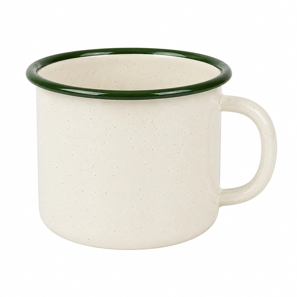 Tazza 450 ml in ceramica panna e verde scuro con bordo smaltato